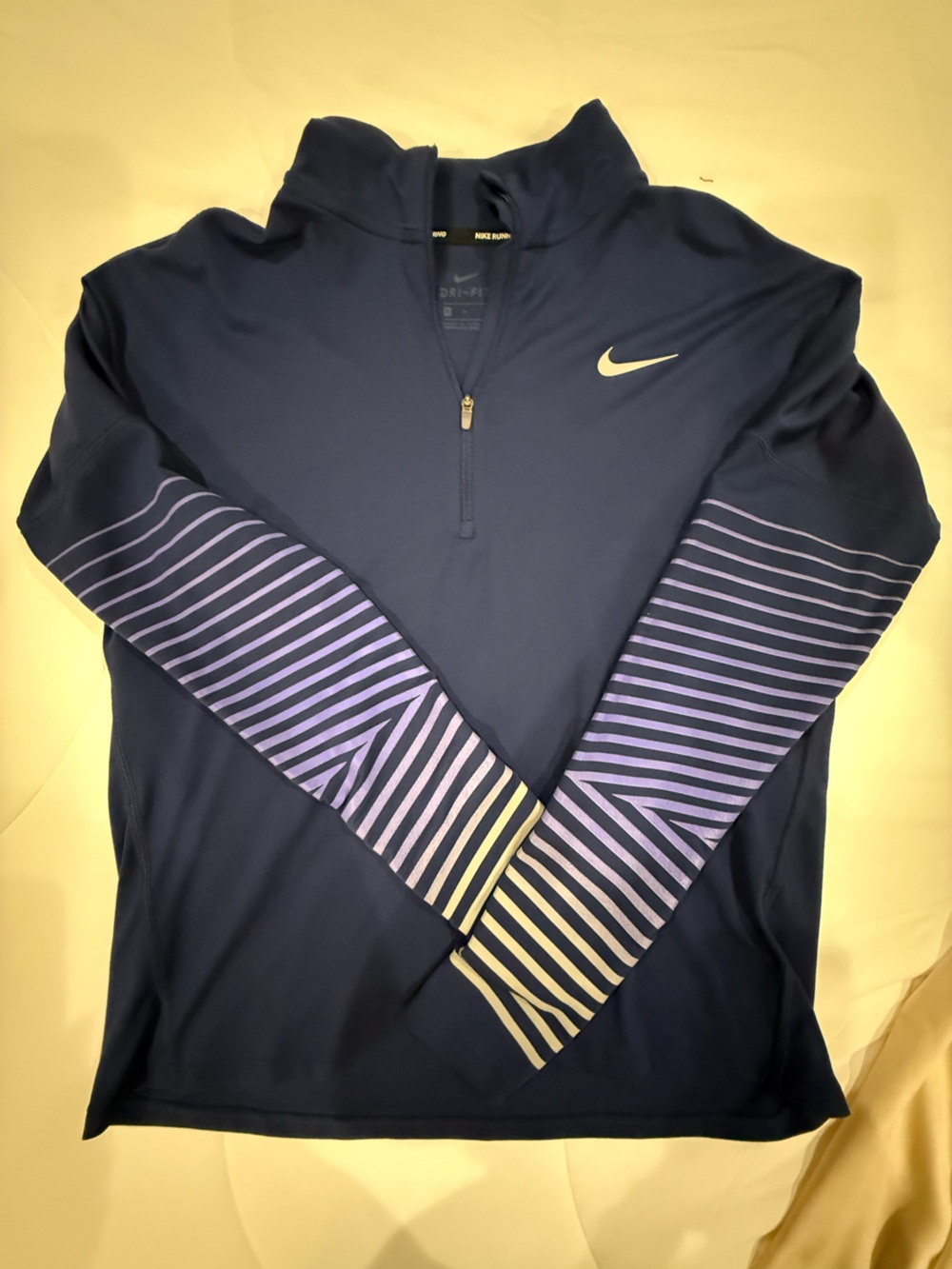 Women’s Nike Navy Half-Zip Pullover w Purple Gradient Striped Sleeves, M
